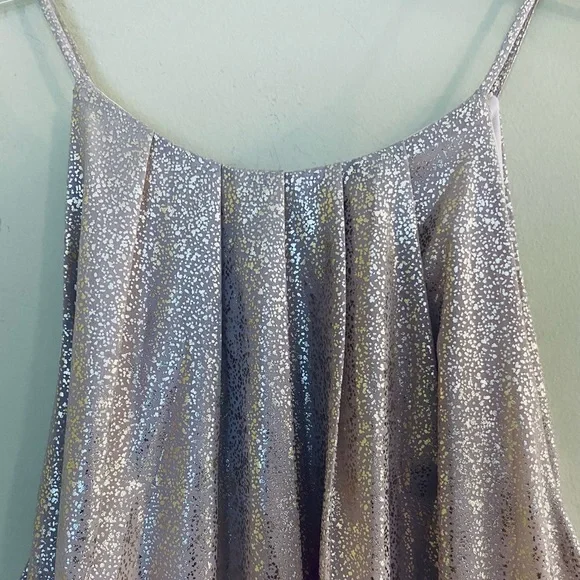 NWT LUSH Shimmery Cream Gold Mini Dress With Spaghetti Straps Size Medium - Picture 3 of 11